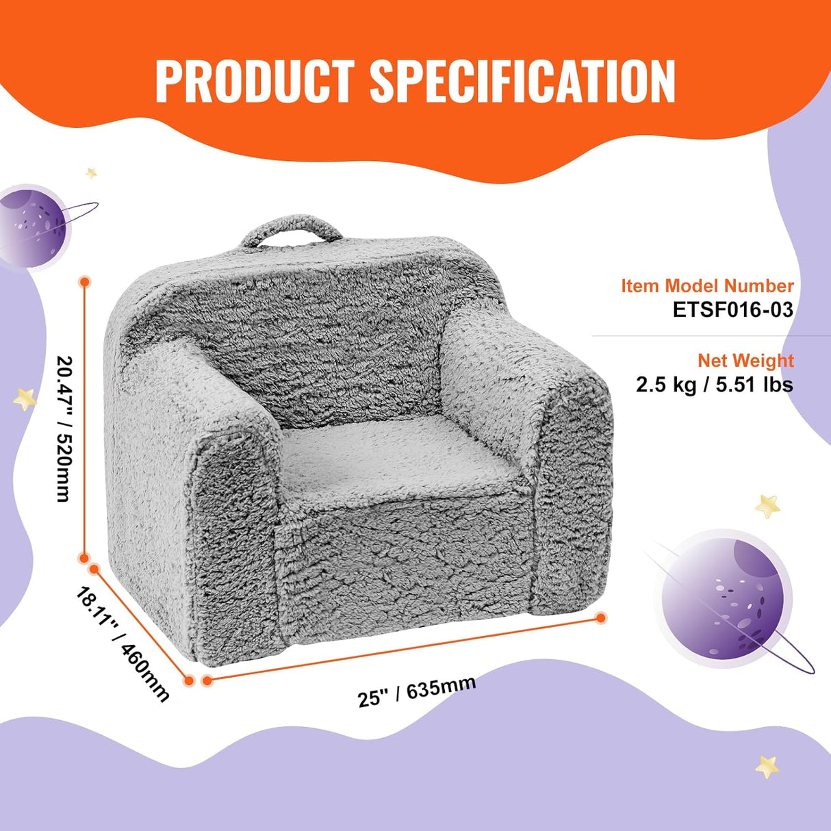 Sillón para niños, sofá para niños con esponja. VEVOR