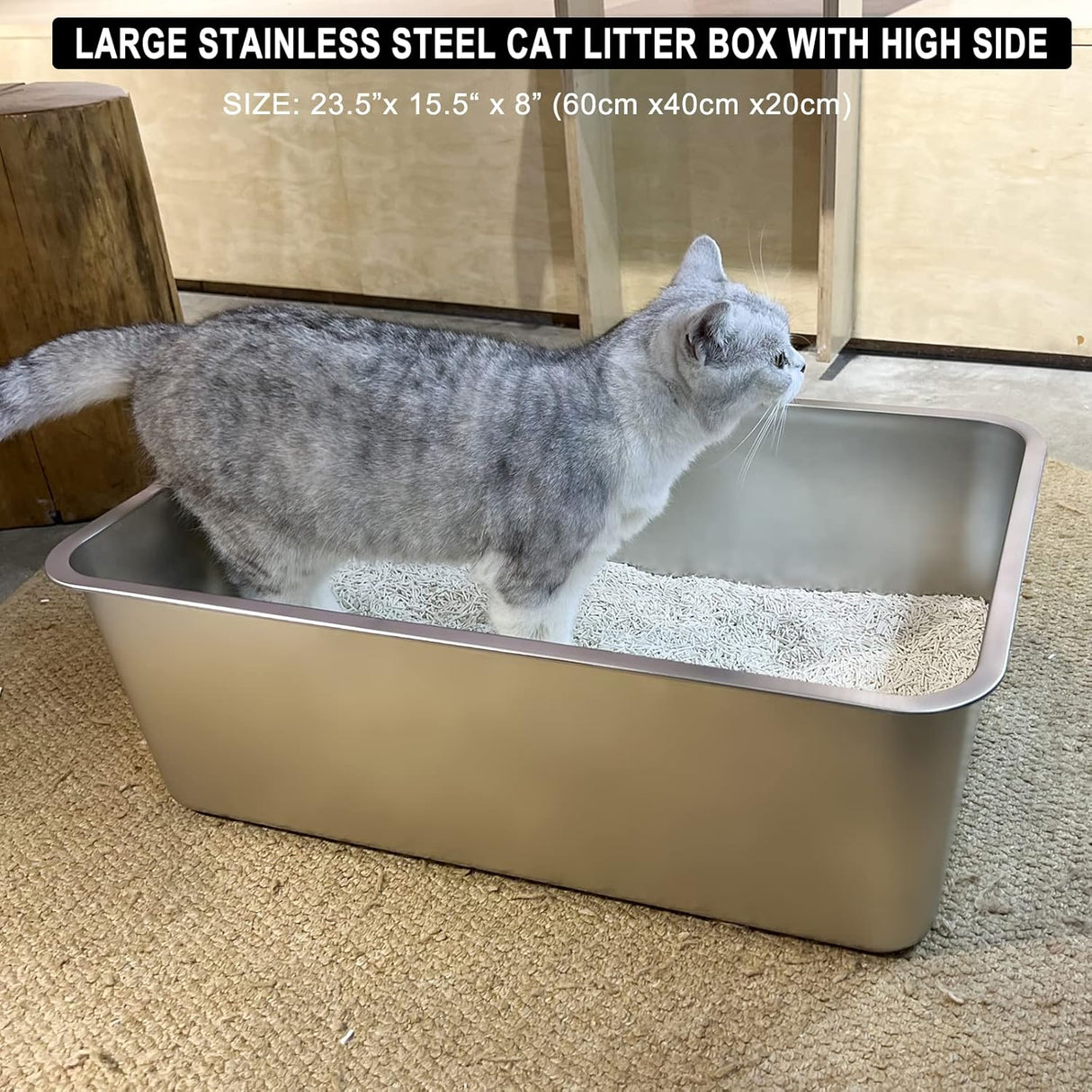 Caja de arena de acero inoxidable para gatos IKITCHEN
