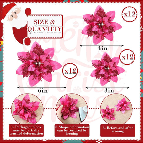 Flores Poinsettia Artificiales, Decoración Navidad, 36 Piezas