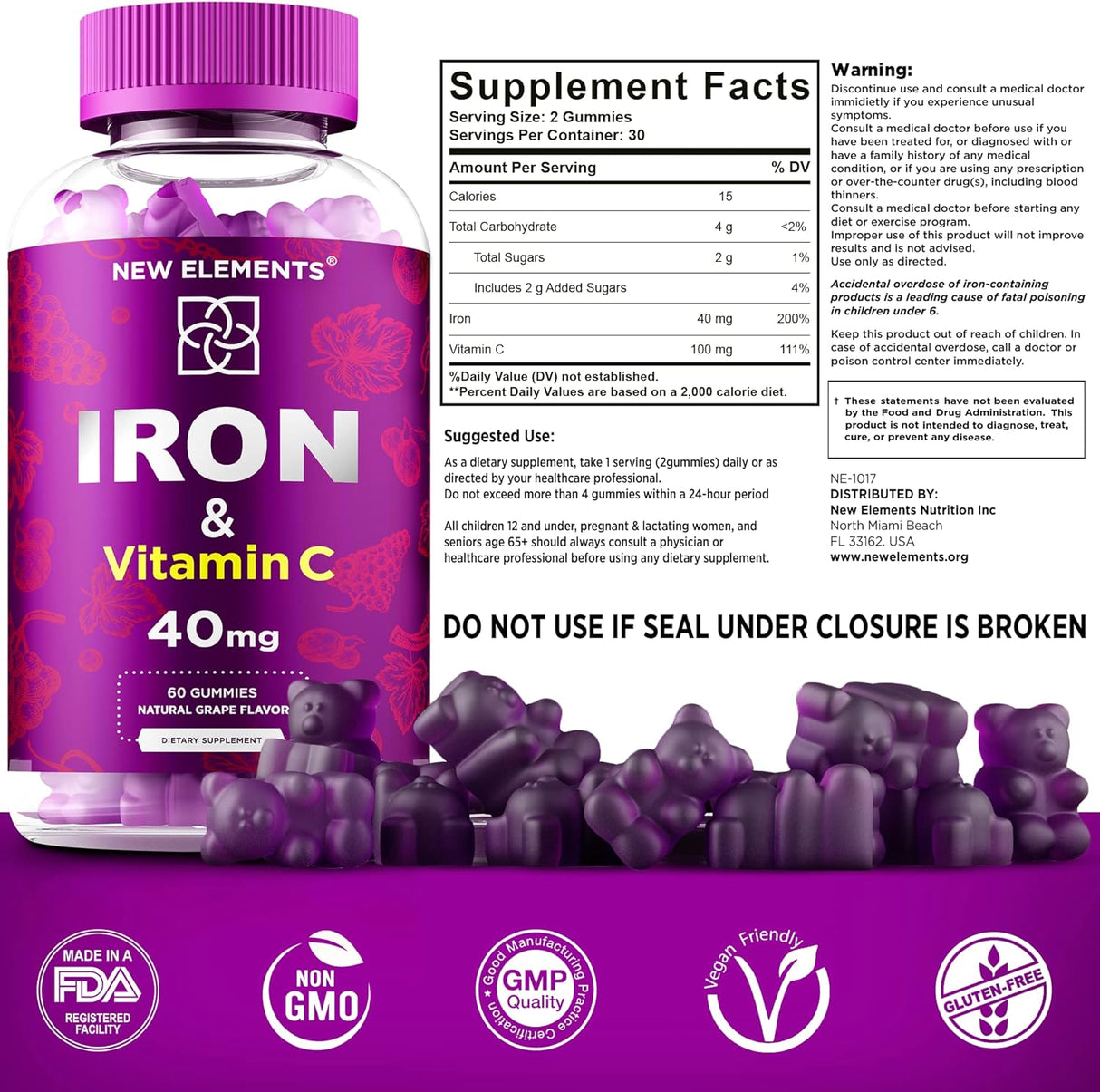 Suplemento de hierro para mujeres y hombres con vitamina C