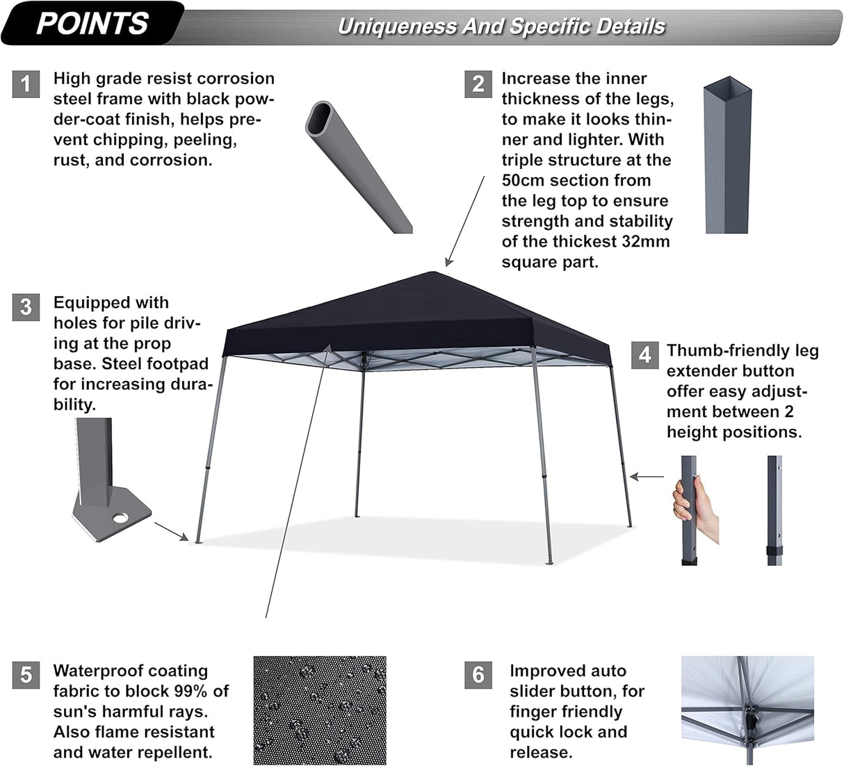 Tienda de campaña desplegable estable para exteriores ABCCANOPY