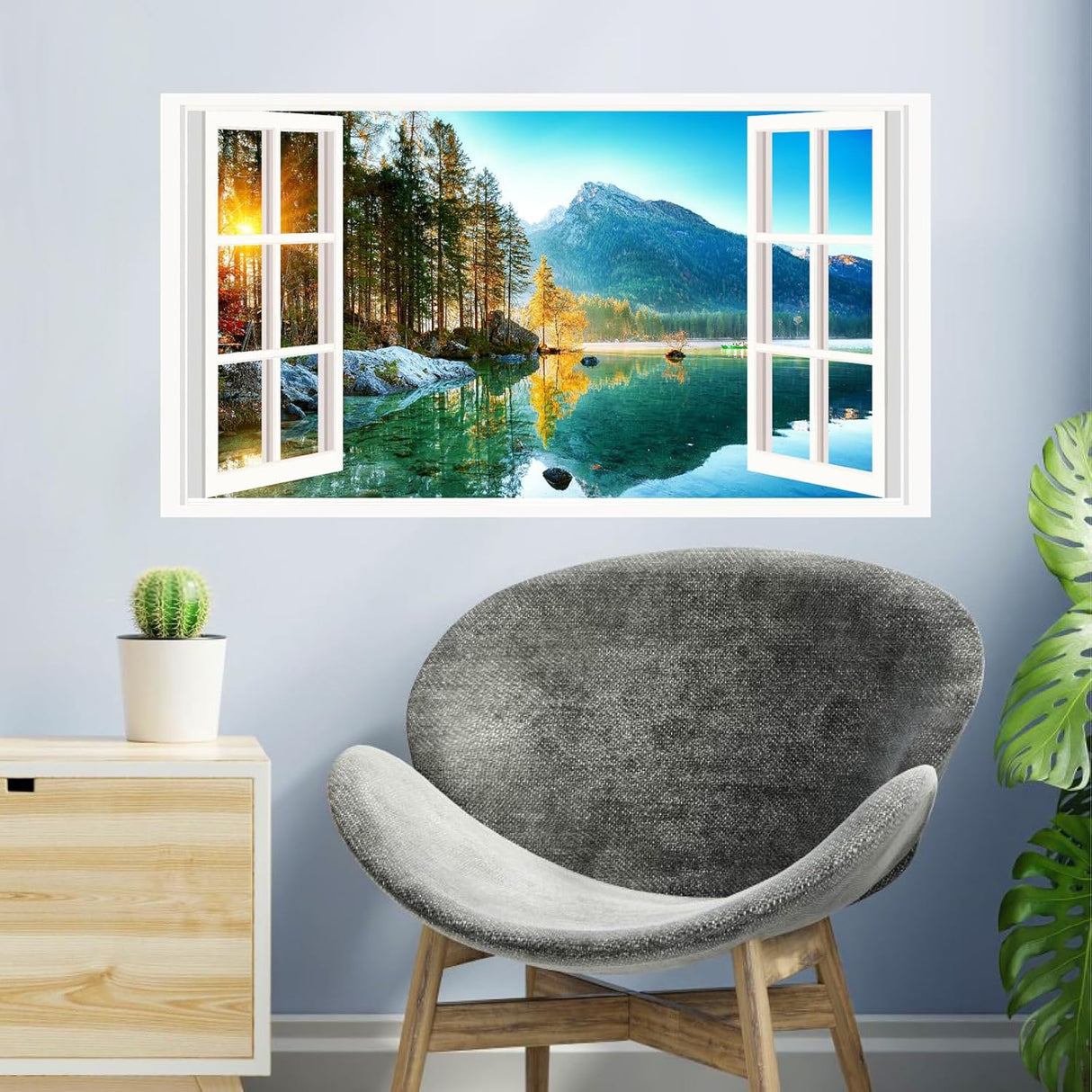 Vinilos de Ventana 3D Lago Montañés, Decoración Natural