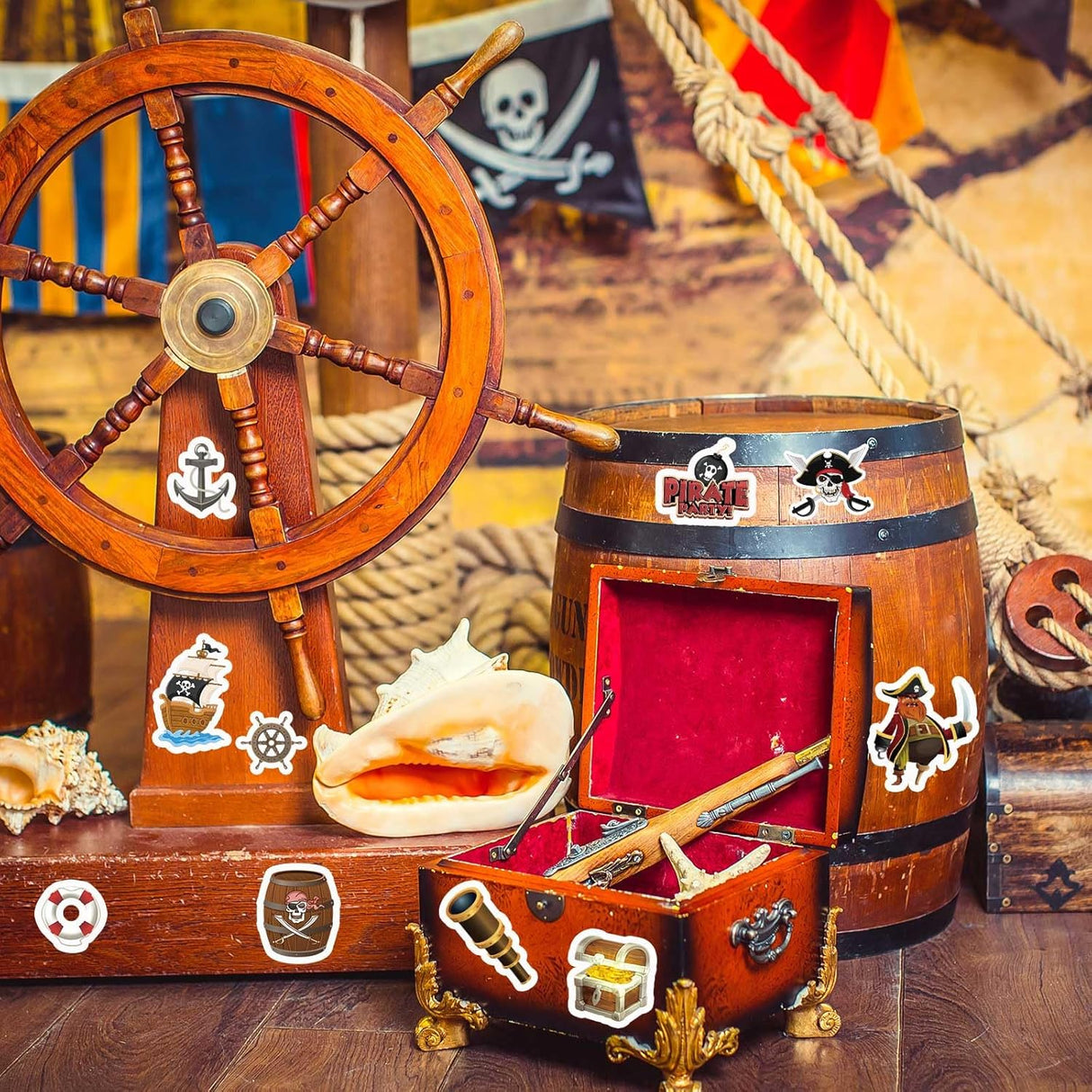 10 Hojas de Stickers de Piratas - Adhesivos para Fiestas