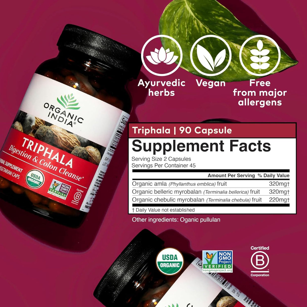 Cápsulas orgánicas de Triphala - Suplemento herbal vegano, adaptógeno