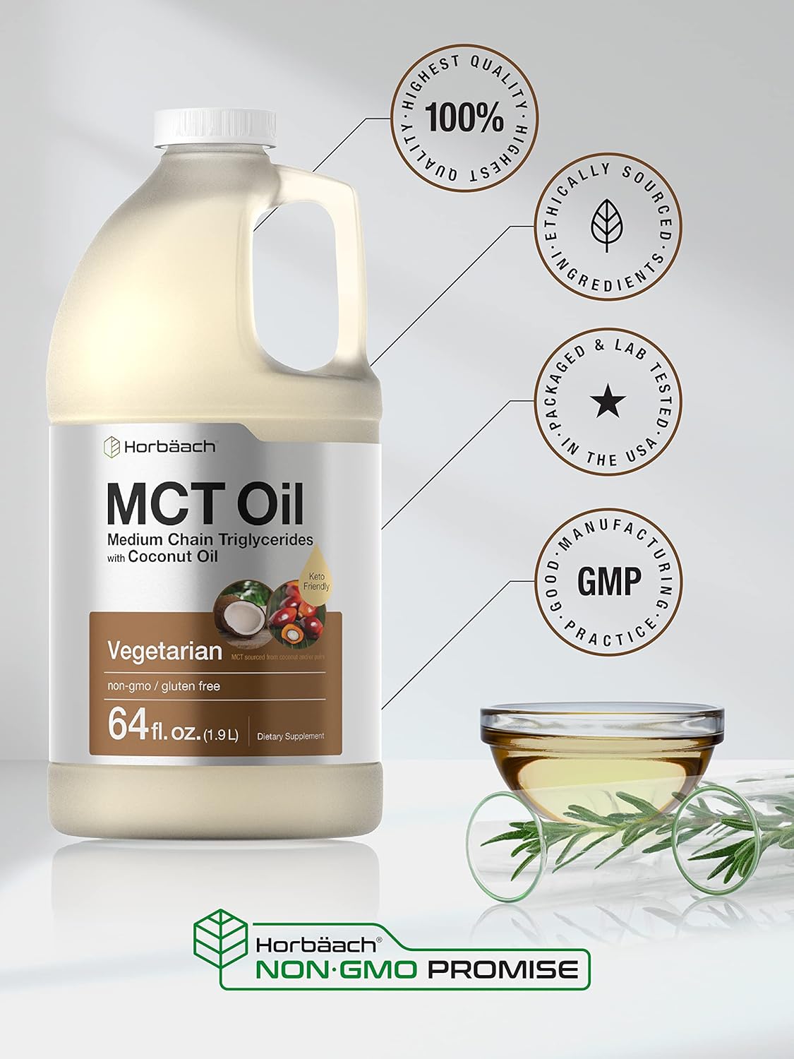 Aceite Keto MCT 64 oz Fórmula vegetariana sin OMG  sin sabor