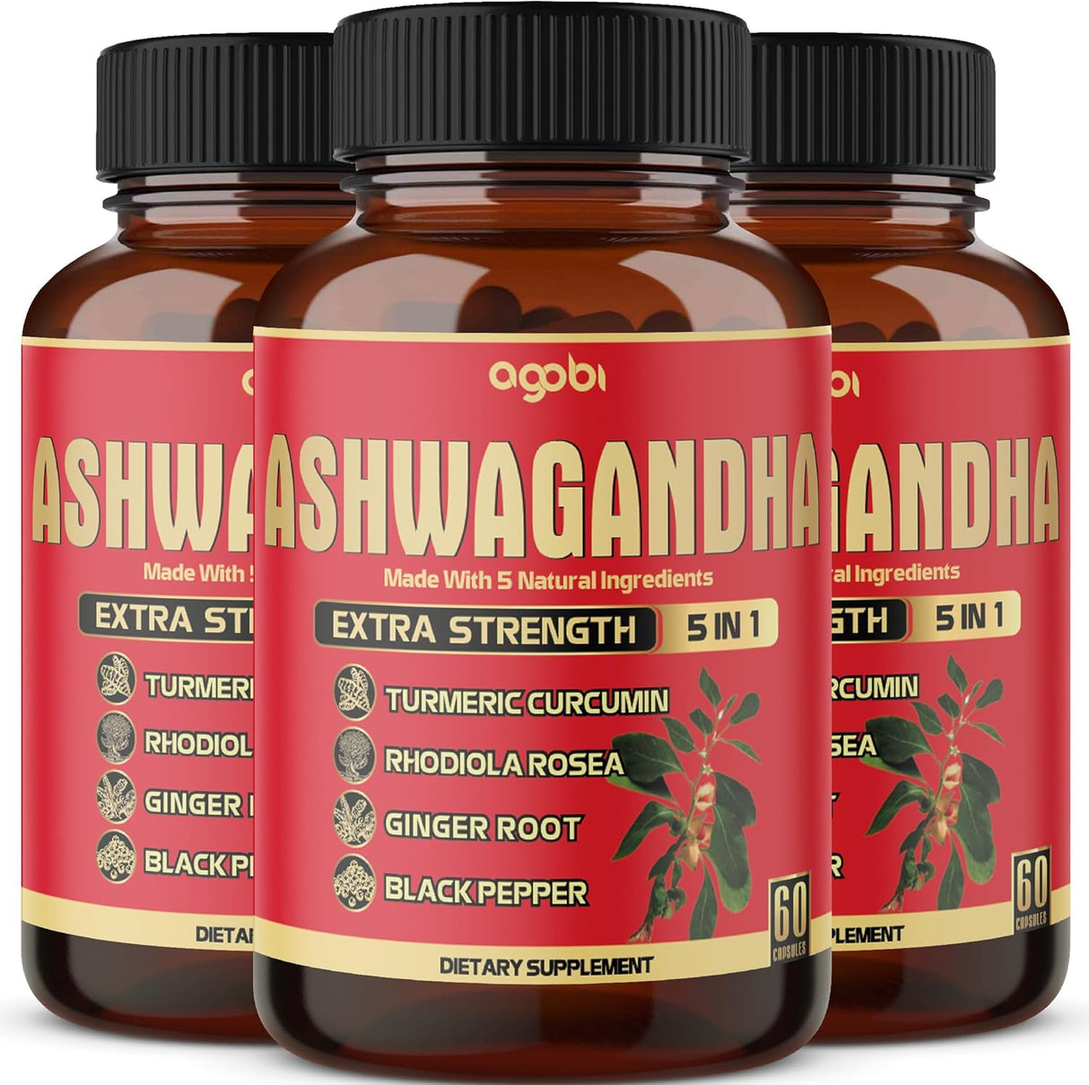 Suplemento de Ashwagandha 5200mg - 3 Paquetes 60 Cápsulas