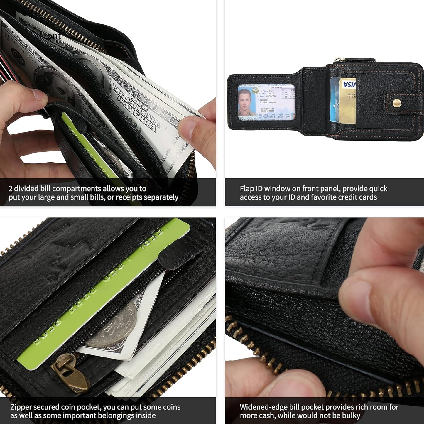 Billetera Zipper MING CLAN con RFID, Bifold, Gran Capacidad