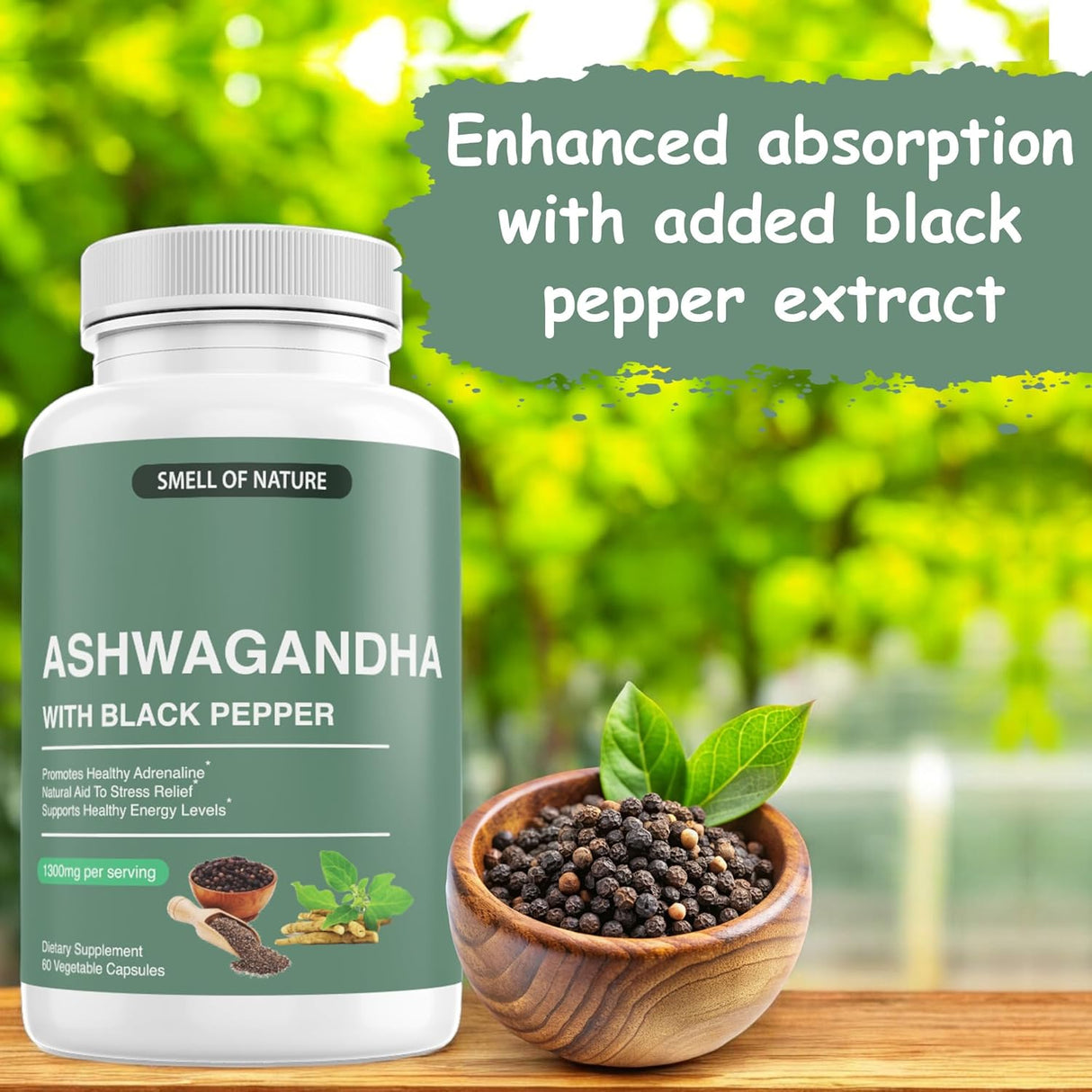 Suplementos de Ashwagandha Nature’s Smell 1300mg 60 Cápsulas