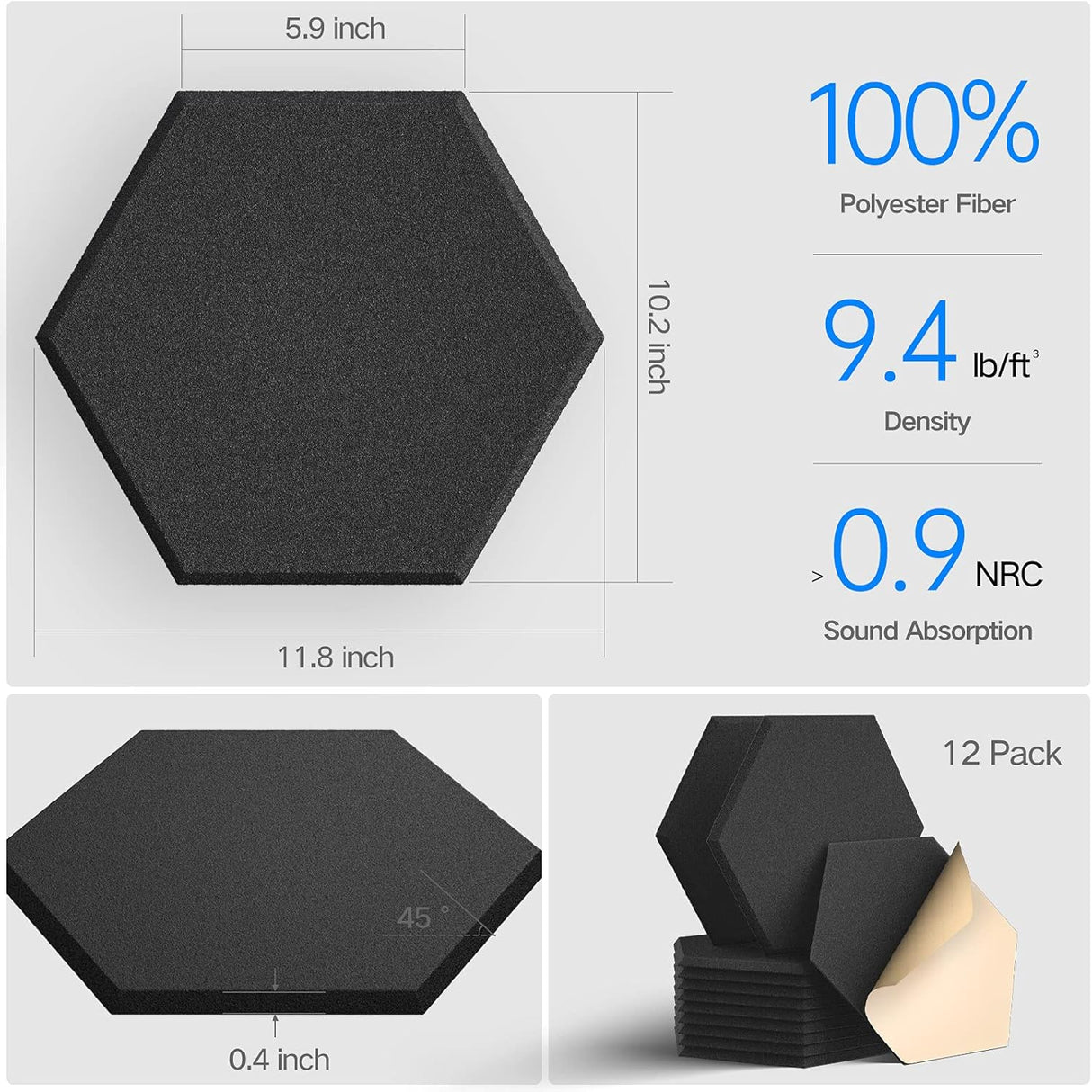 Paneles acústicos autoadhesivos 12 x 10 - Diseño hexagonal