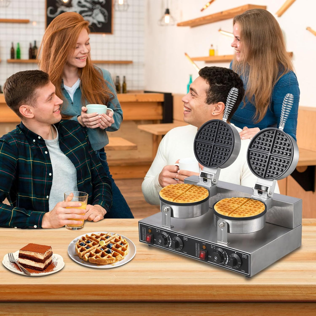 Máquina Waffle Doble Cabeza 110V 2600W Acero Inoxidable