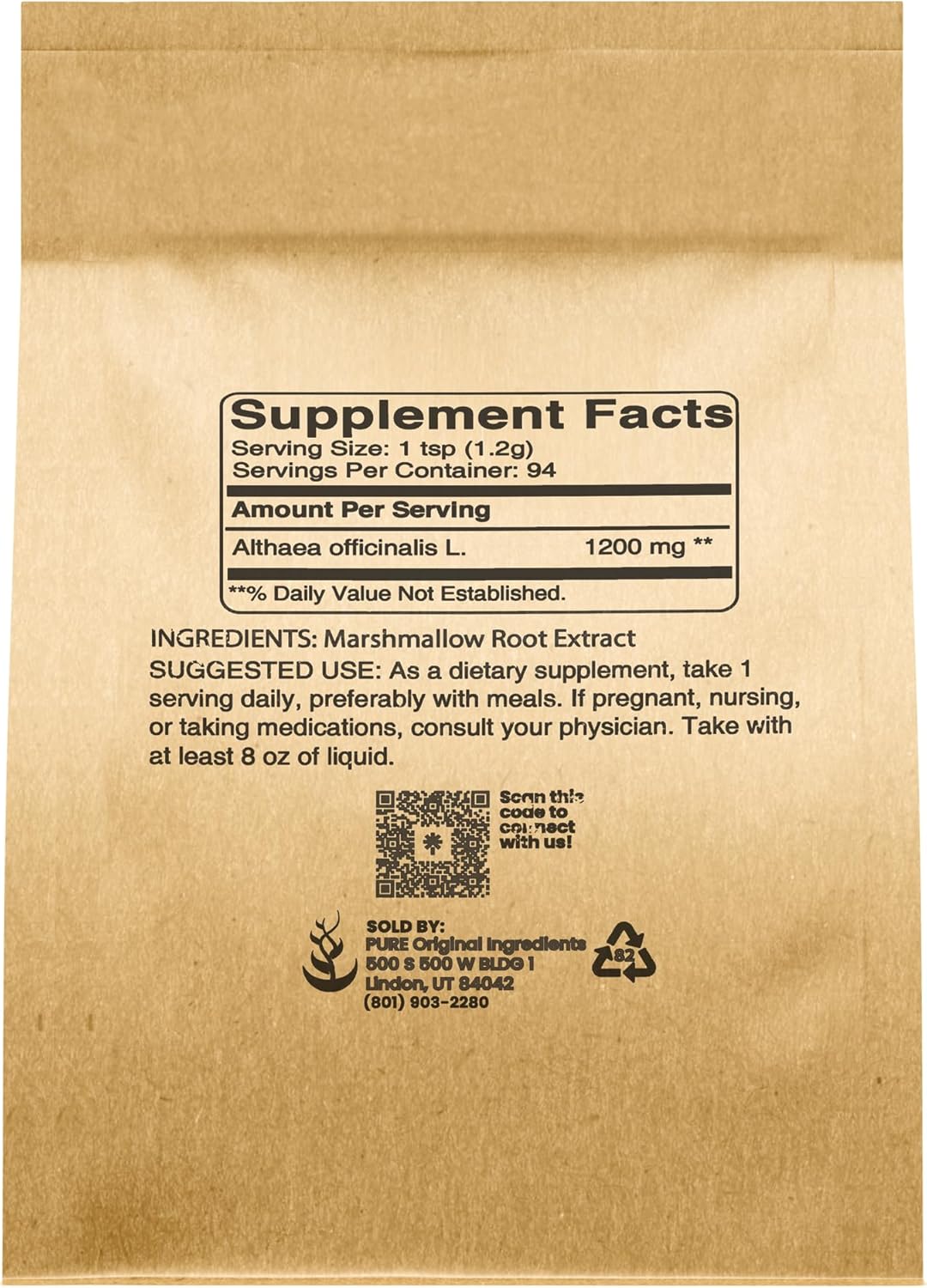 Suplemento PURE ORIGINAL  Extracto de raíz de malvavisco 4oz