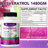 Suplemento Resveratrol 1,480 mg con quercetina 90 cápsulas