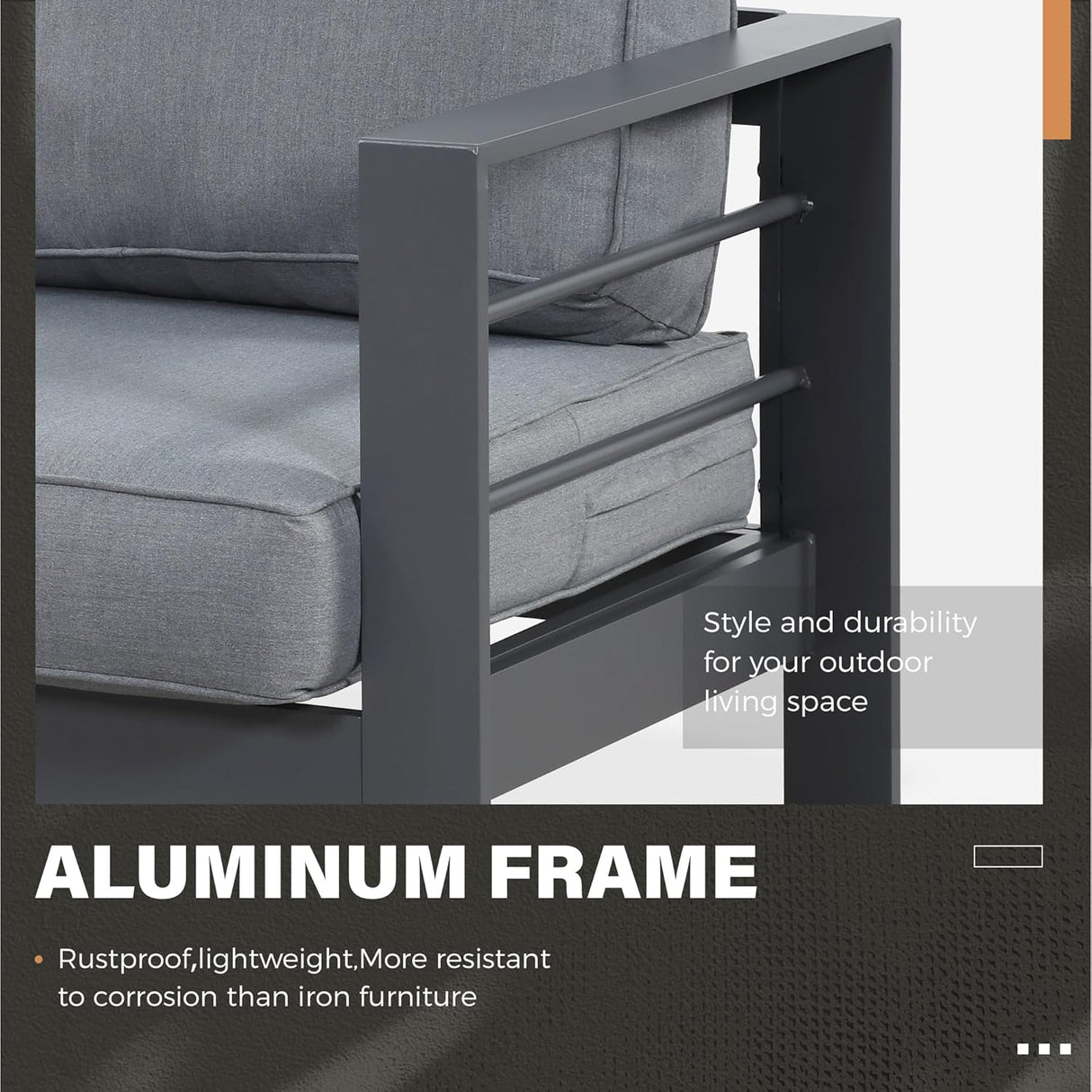 Solaste Juego de muebles de aluminio para exteriores, 4 piezas, sofá seccional de conversación con mesa, color gris