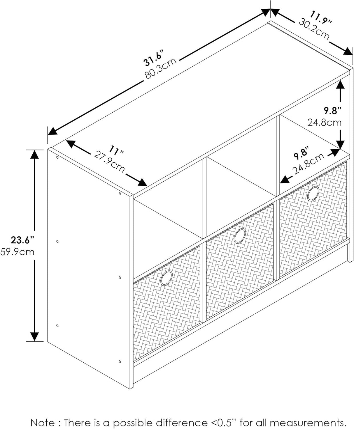 Estantería Furinno 3x2 con Bins, Almacenamiento, Modelo Básico