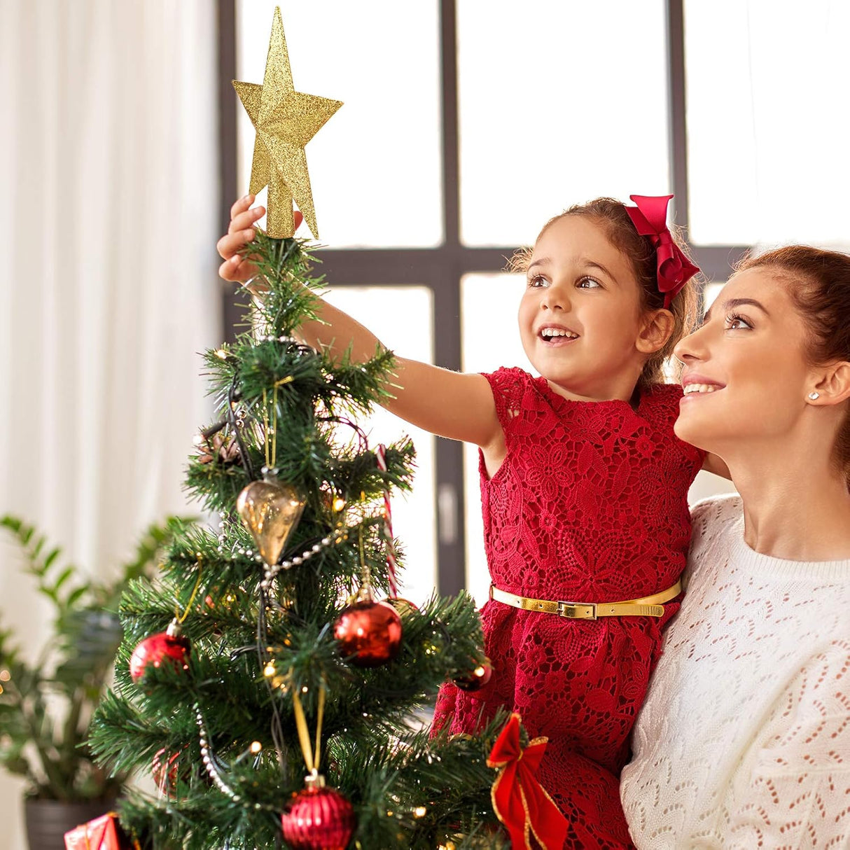 Estrella Decorativa para Árbol de Navidad 8 Pulgadas Glitter