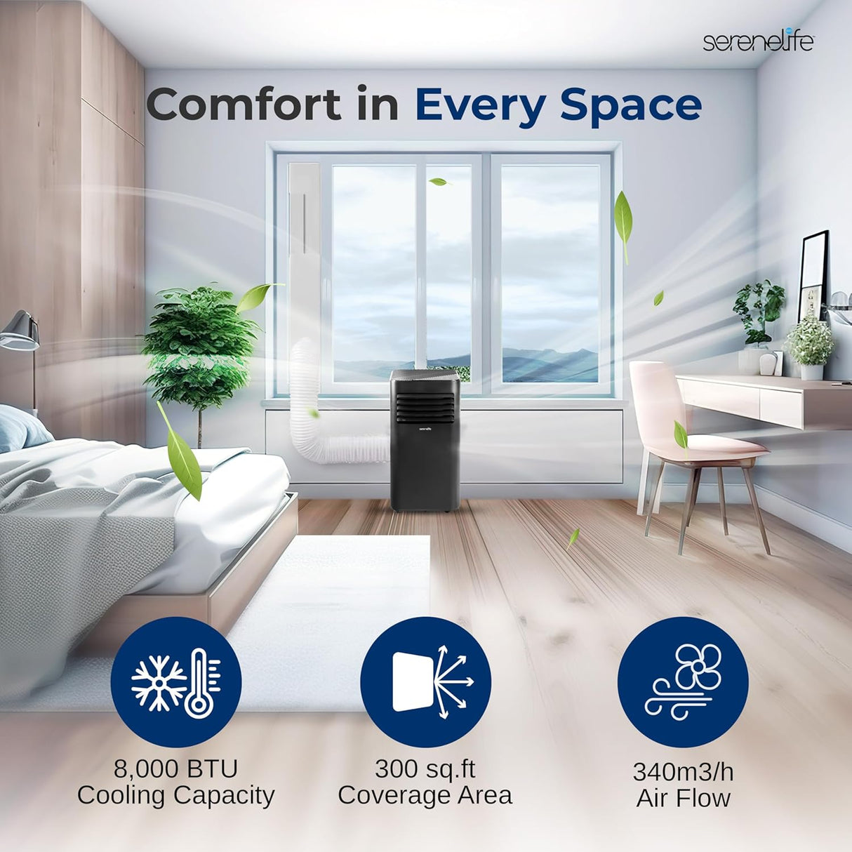 Aire acondicionado portátil SereneLife 8000 BTU 3 en 1, 300 ft²