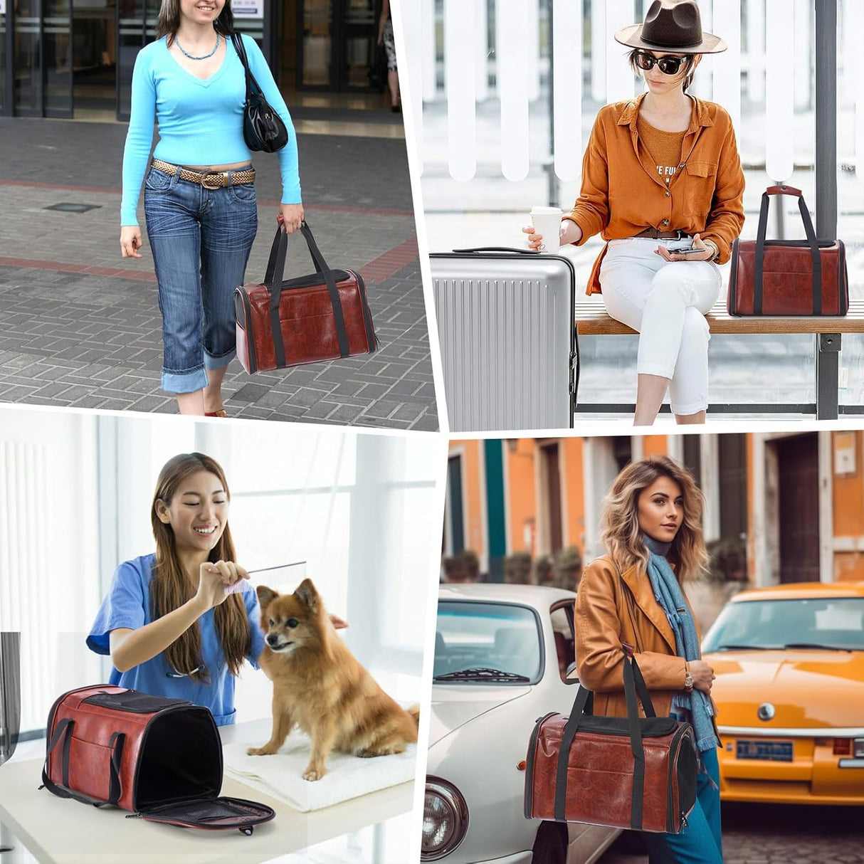 Transportín de Cuero para Mascotas, Aprobado Aerolíneas, 15Lbs