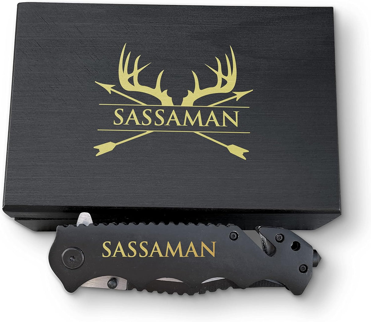 Cuchillo personalizado prémium con caja grabada, negro