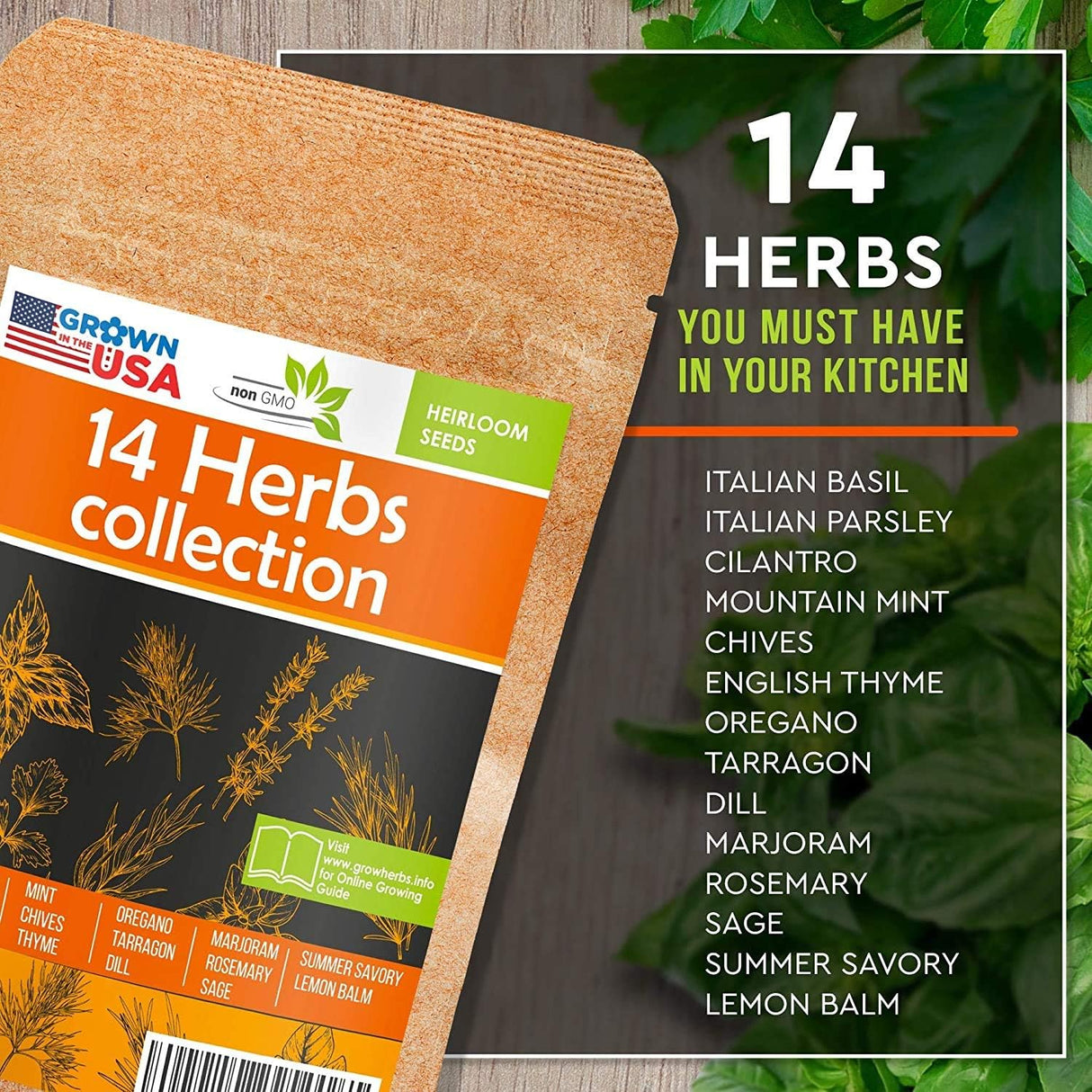 Paquete de Semillas de Hierbas Culinarias - Heirloom y No GMO