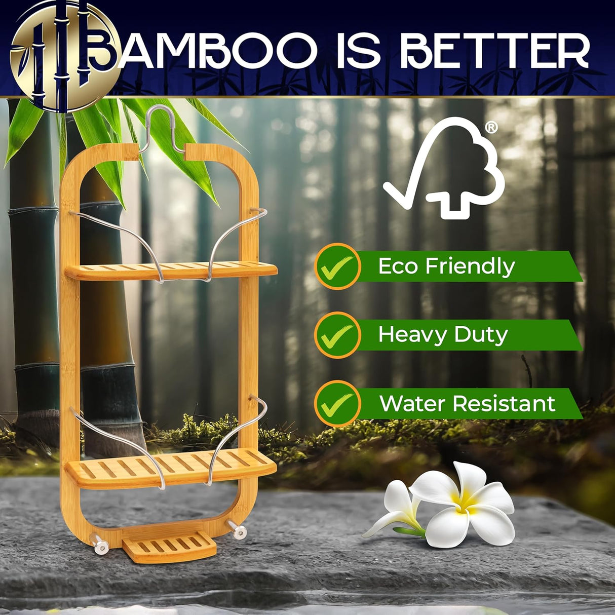 SereneLife Organizador colgante bambú para ducha 3 niveles