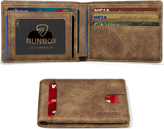 Billetera RUNBOX para Hombre, delgada, RFID, Bifold, 11 tarjetas