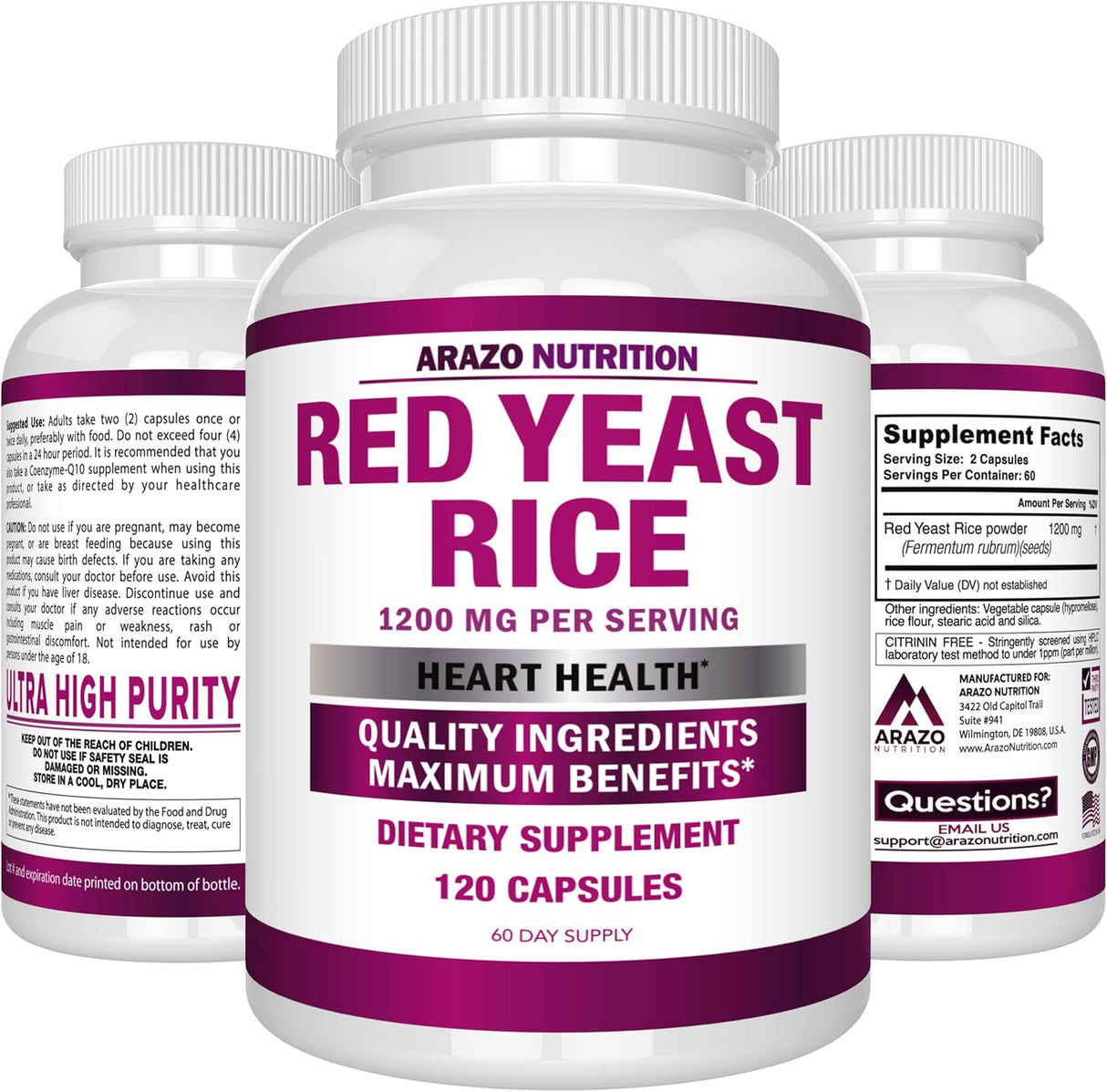 Suplemento Rojo Levadura Arroz Extracto 1200 mg Vegetariana