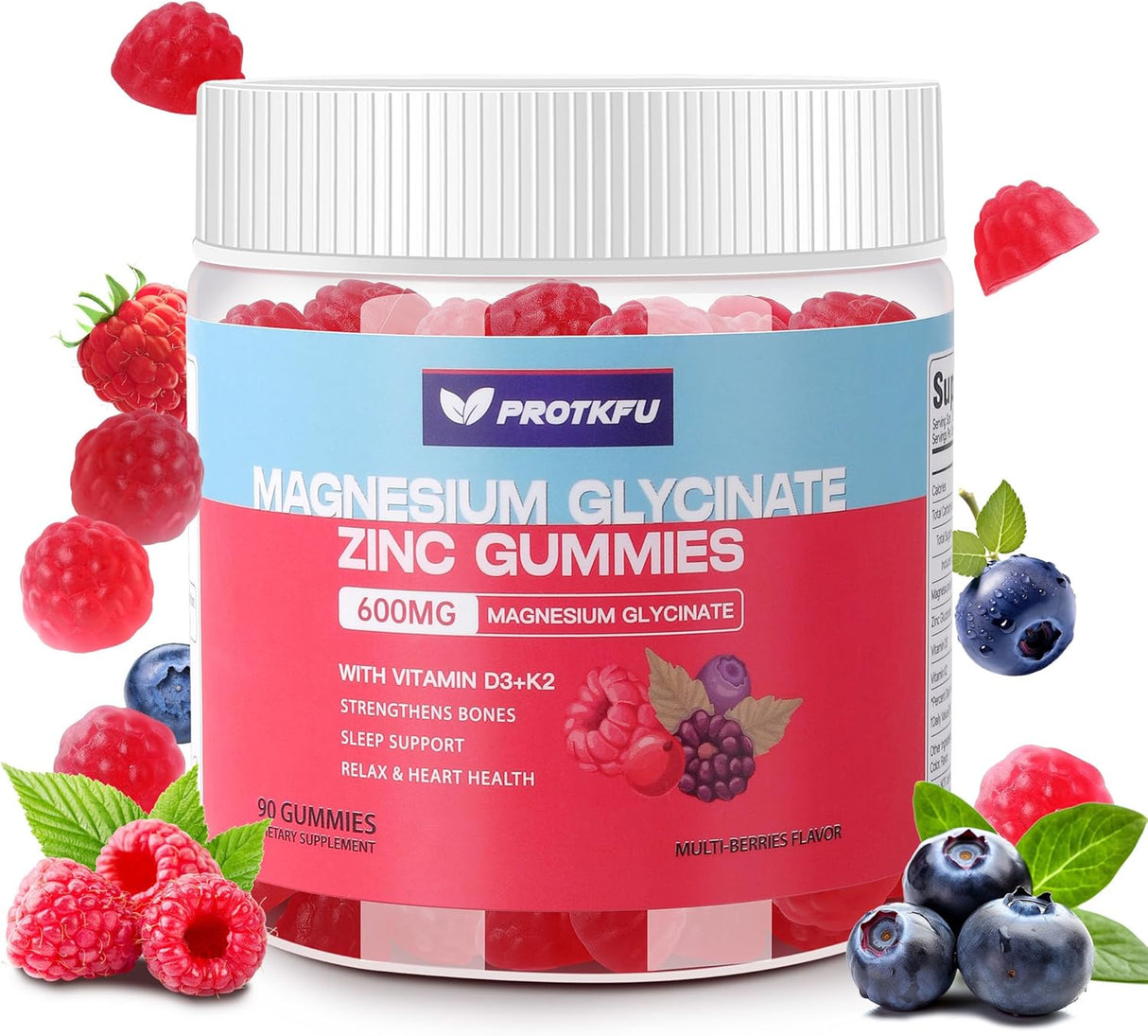 Gomitas de Magnesio Glycinate 600mg, 90u, Sin Azúcar