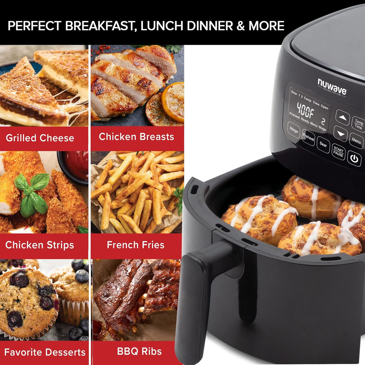 Freidora de aire Nuwave Brio 2.6 Qt, pantalla táctil y segura