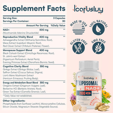 Suplemento NAD+ Liposomal 2000MG, Energía y Claridad, 90 Caps