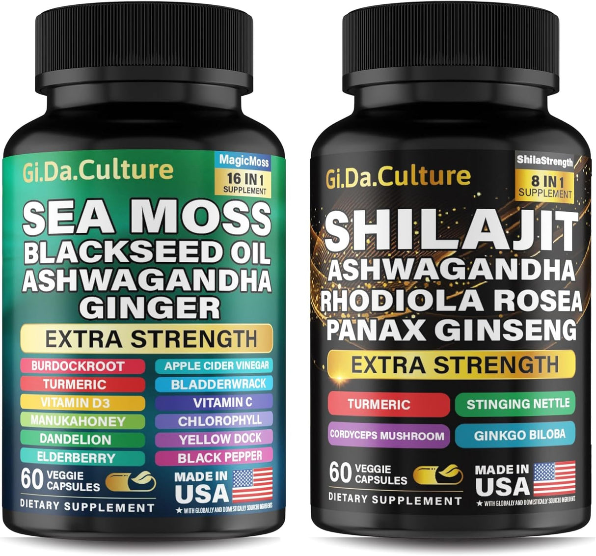 GiDa Cultura Shilajit y Sea Moss Combo - 120 cápsulas