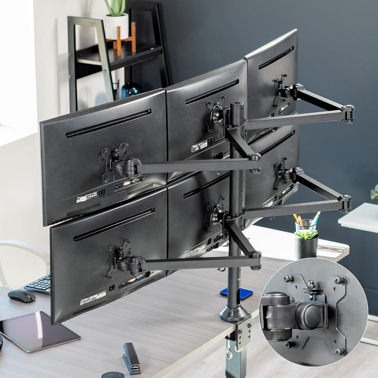 Soporte de Pantalla VIVO para 6 Monitores, Ajustable, STAND-V106A