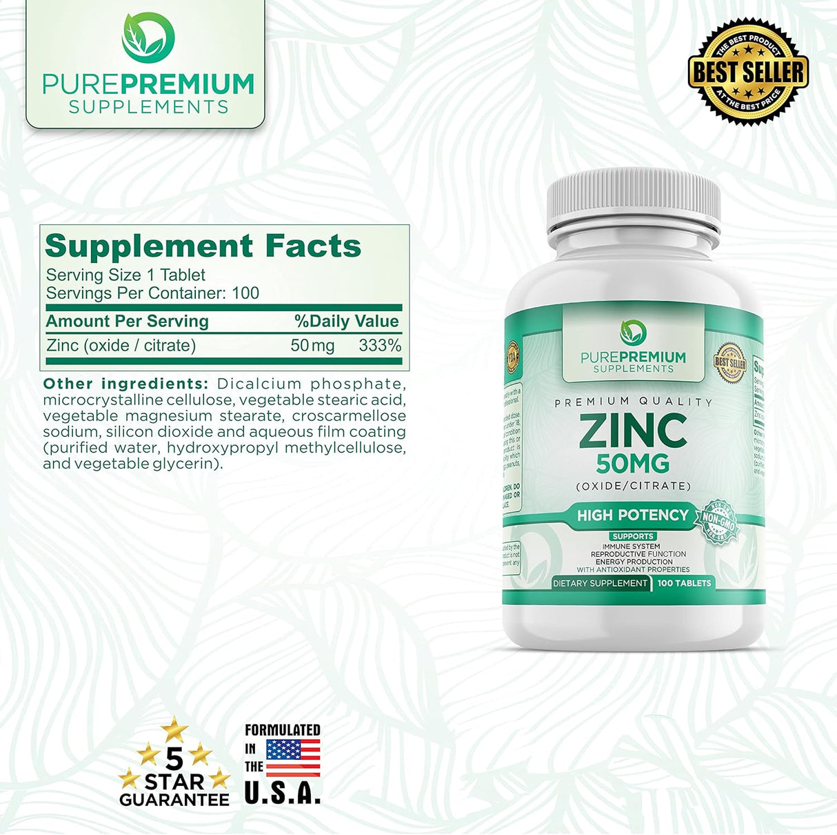 Suplementos Vitamina citrato de zinc   óxido para adultos