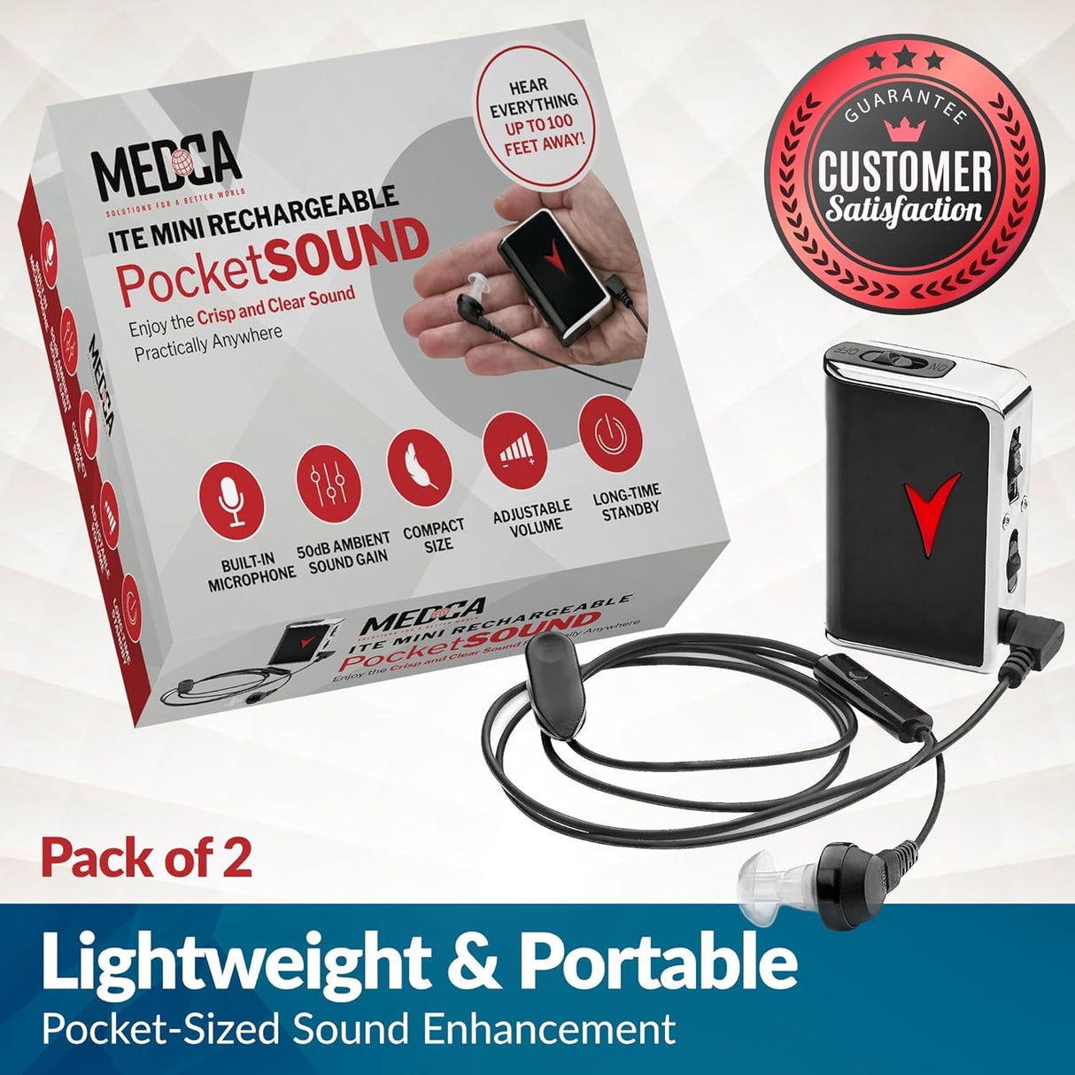 Amplificadores de Sonido Personales - 50dB, Alcance de 100 Pies