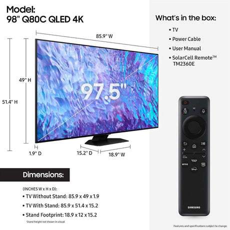 Televisor QLED 4K 98 Samsung, Dolby Atmos, Q80C, 2023