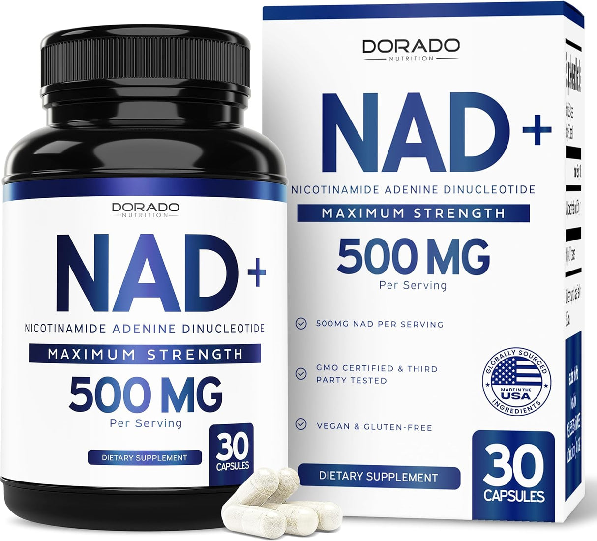 Suplemento NAD 500mg, NMN, Vegano, No GMO, 30 Cápsulas