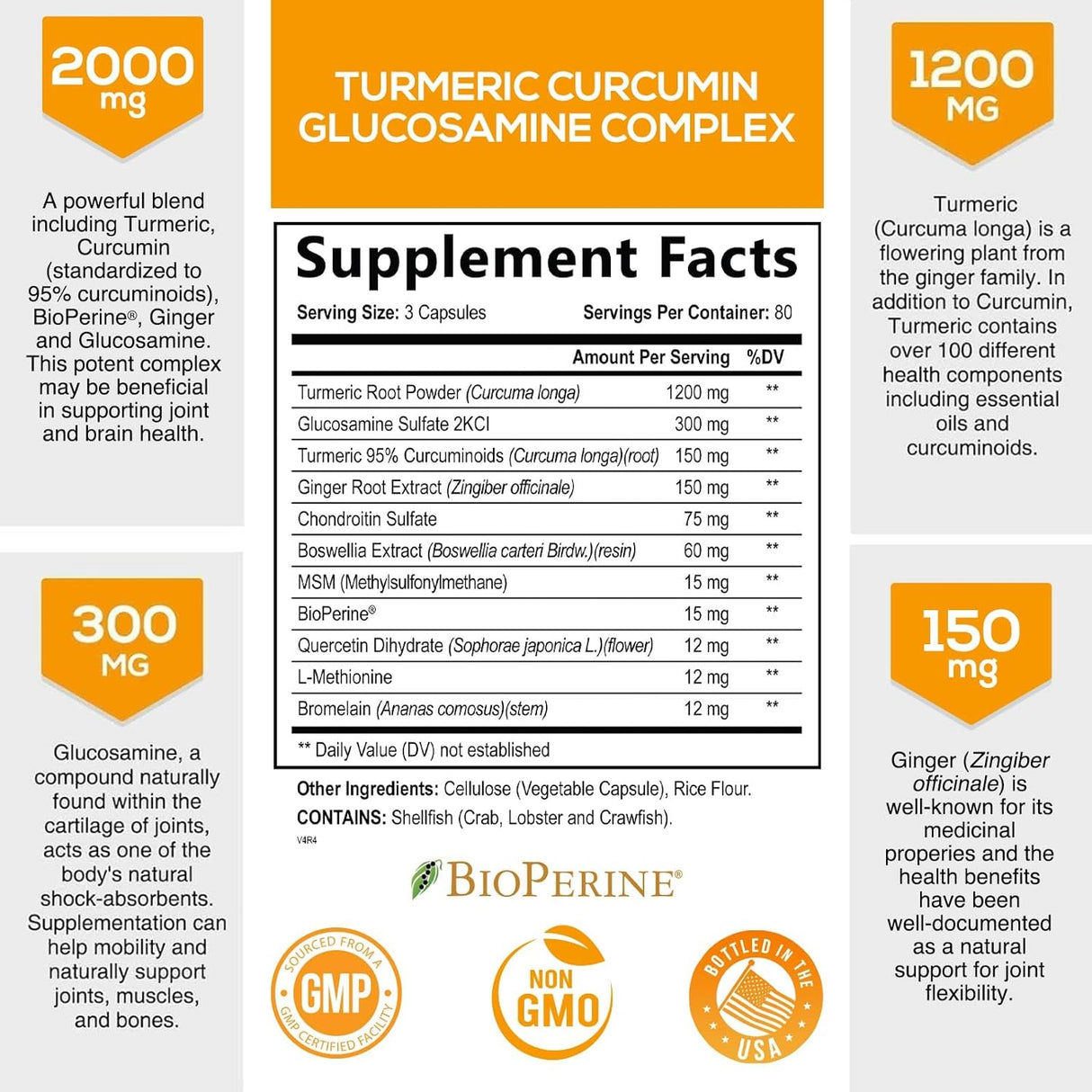 Suplemento Curcumina de cúrcuma con BioPerine  jengibre
