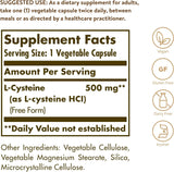 Suplemento Solgar L-cisteína de 500 mg  90 cápsulas  Kosher