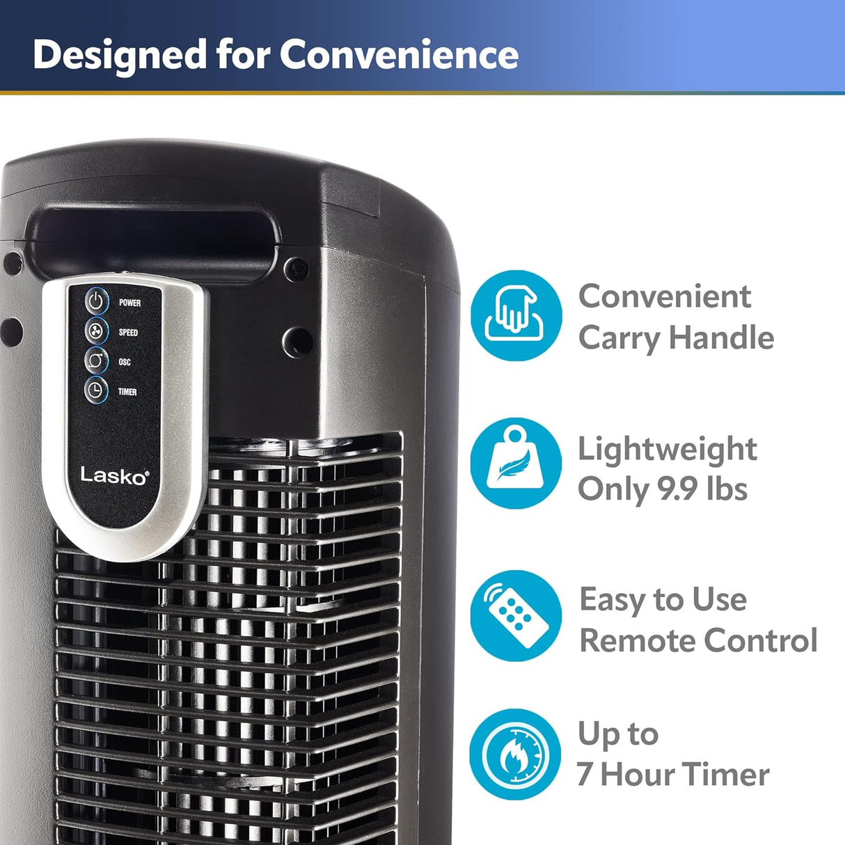 Ventilador Torre Oscilante Lasko 3 Velocidades, Control Remoto 2511