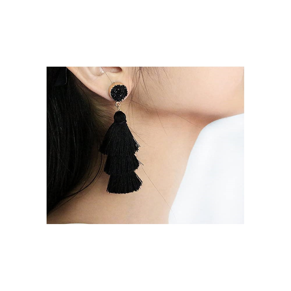Aretes de borla de colores diseño bohemio para mujer