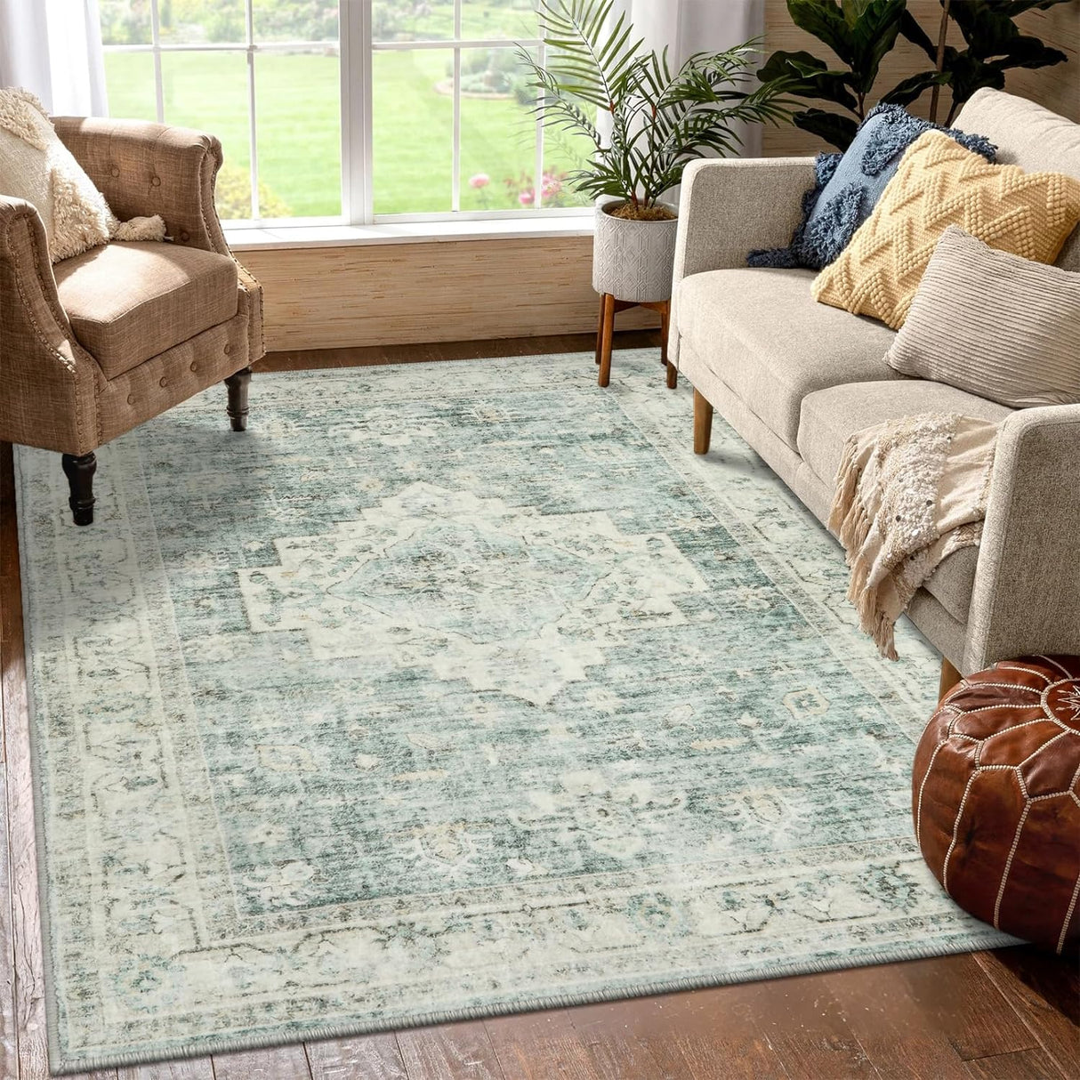 LIVEBOX Alfombra Lavable 5x7, Antideslizante, Estilo Boho