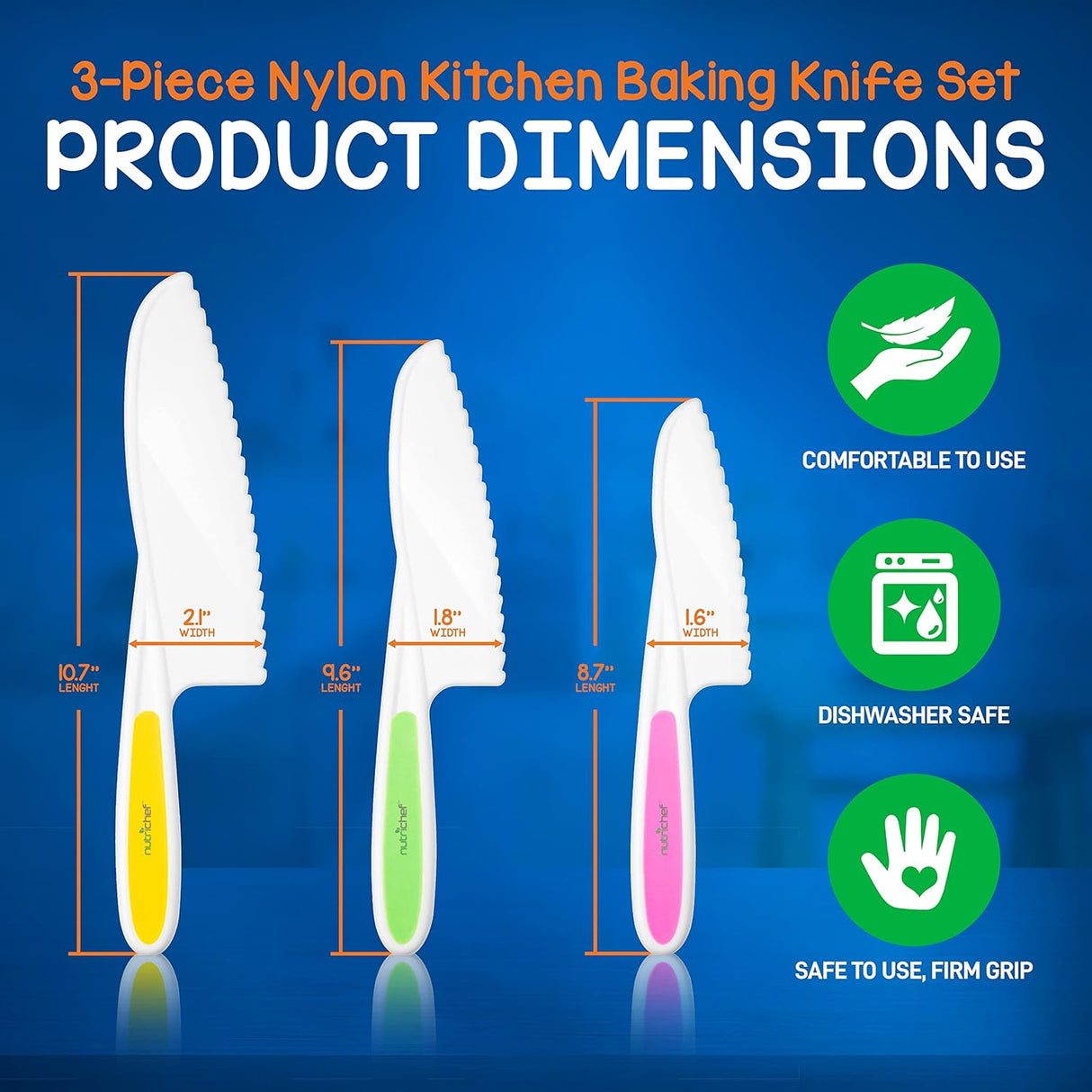Juego de cuchillos de nailon 3 piezas NUTRICHEF NCKIDNF3
