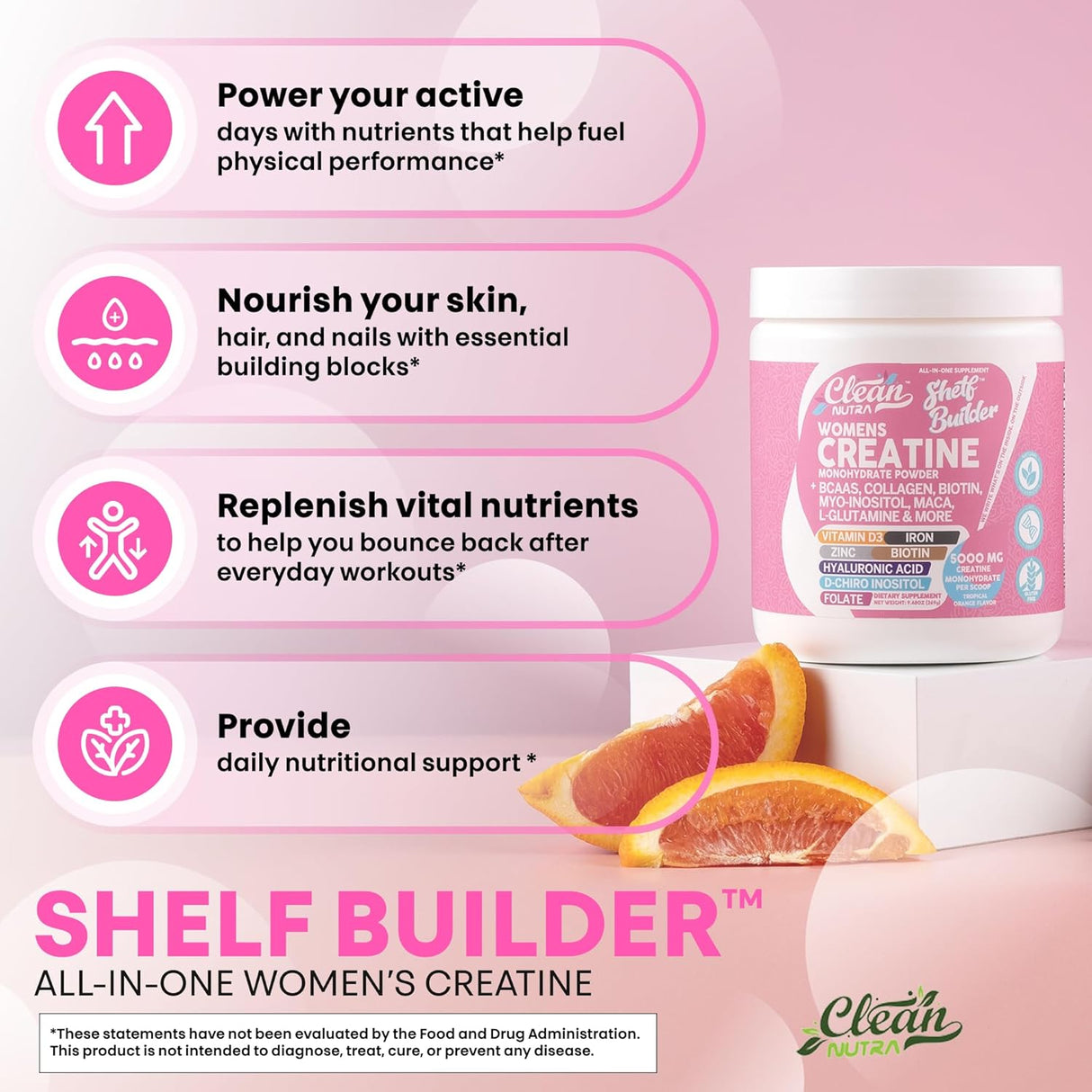 Creatina mujer + BCAA, Nutra, Hidratación y Energía, Shelf