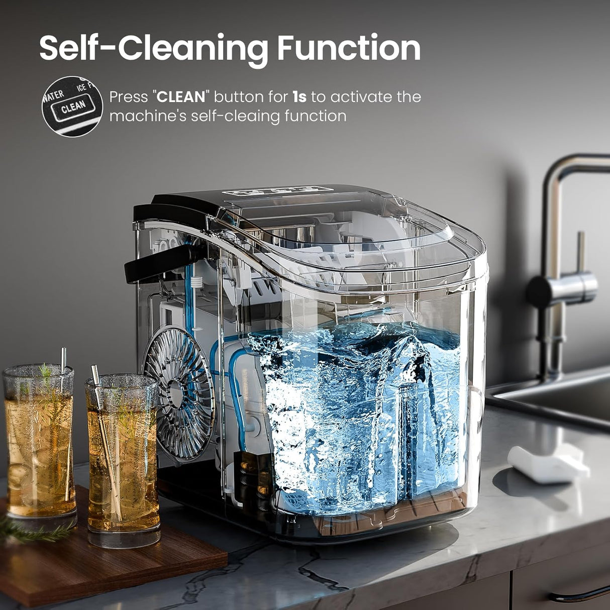 Máquina de Hielo AGLUCKY, 26.5Lbs/24H, 9 Cubos en 6 Mins
