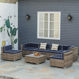 Outsunny Juego de muebles de patio de 7 piezas, juego de conversación de mimbre para exteriores, juego de sofá modular de ratán PE para todo tipo de clima, con cojines y mesa de madera sintética