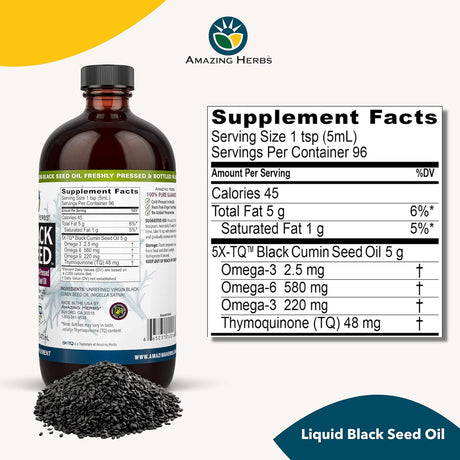 Aceite de Semilla Negra - Amazing Herbs - Salud Digestiva - 16 Fl Oz