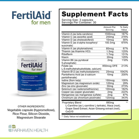 Suplemento de fertilidad masculina FertilAid antioxidantes