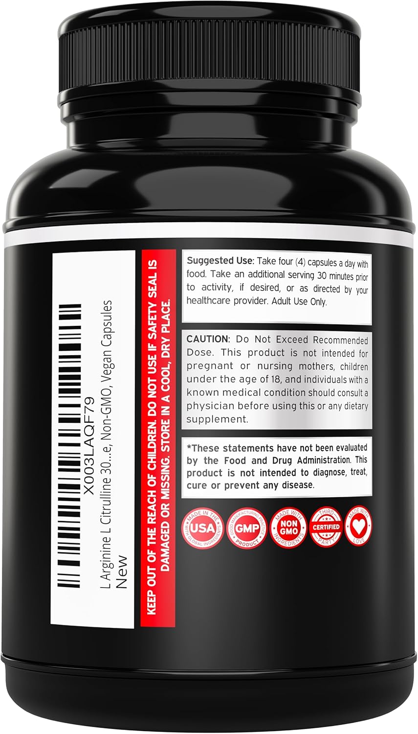 Suplemento L-Arginina L-Citrulina 3000mg - Sin Gluten, Vegan