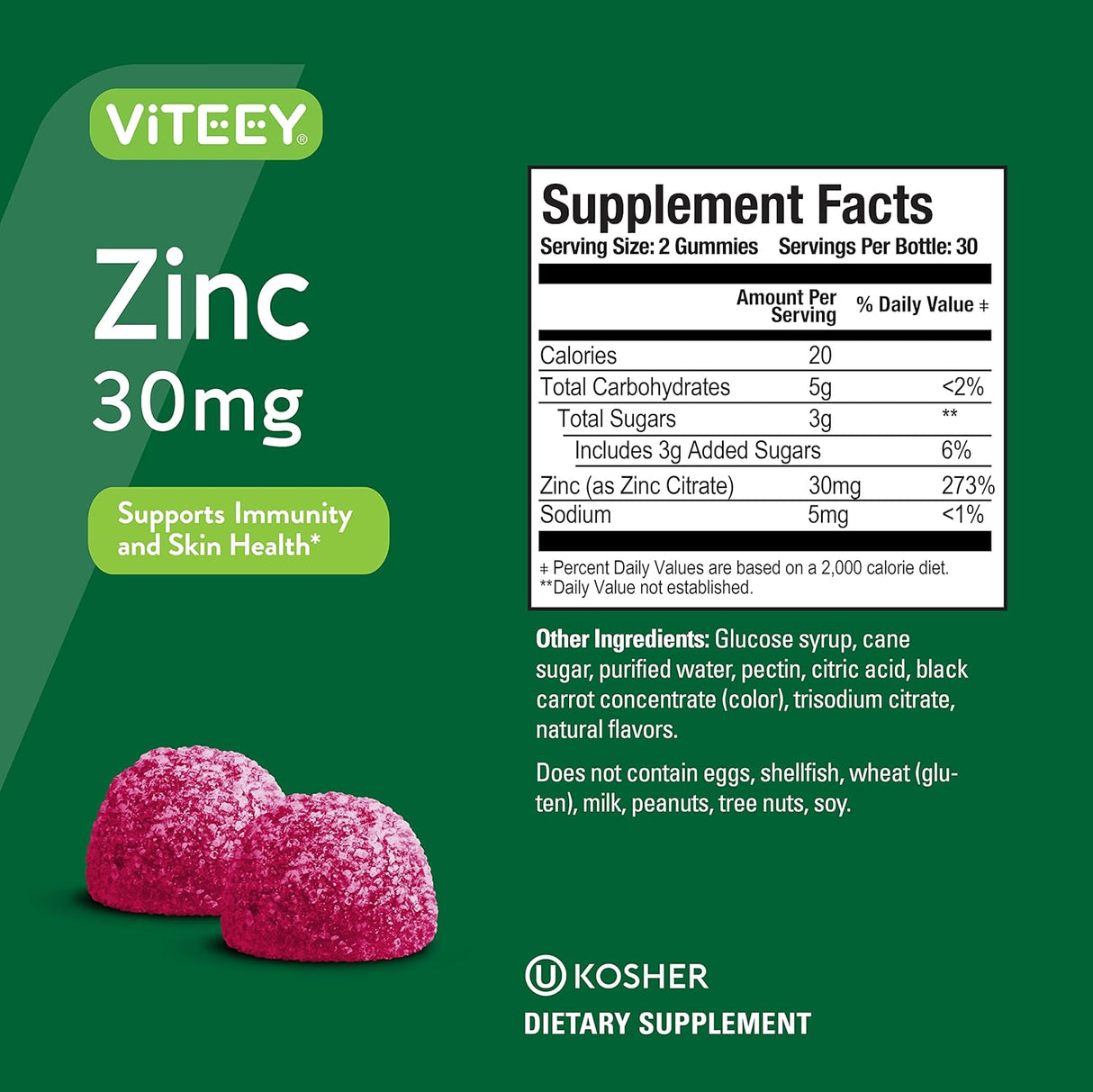 Suplementos Gomitas de zinc de 30 mg de 60 unidades 2 pack