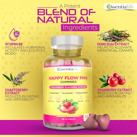 Suplementos masticables de PMS con sabor fresa Essentialife
