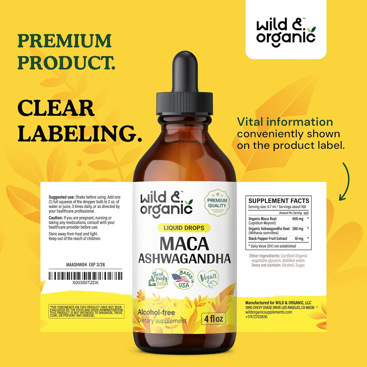 Gotas de Maca y Ashwagandha - Suplementos Orgánicos 4 oz